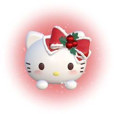 a hello kitty with a red bow on it's head and christmas decorations around its neck