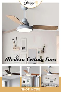 Lamppo 42'' Ceiling Fan Modern Wood Blade Fan Lighting in 4 Colors Living Room Ceiling Lights Half Vaulted, How High To Hang Ceiling Fan, Living Room With Fireplace Ceiling Lights, Aesthetic Ceiling Fan, Ceiling Fan Modern, Cross Ventilation, Fan Lighting, Rooms Design, Modern Ceiling Fan