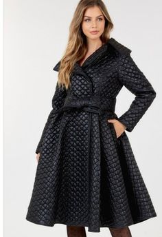 A solid padded quilted coat with a wide collar and waist belt Belt Coat, Cozy Sweaters Autumn, Suede Coat, Belted Coat, Quilted Coat, Closet Fashion, Collar Designs, Matching Top, Fall Sweaters