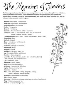 the meaning of flowers is shown in black and white, as well as its meanings