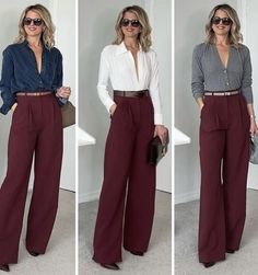 Outfit Pantalon Vino, Burgundy Pants Outfit, Looks Kate Middleton, Colour Combinations Fashion, Casual Work Outfits Women, Color Combinations For Clothes, Mode Boho, Classy Fashion, Classy Work Outfits