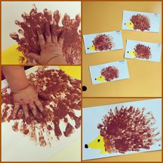 handprints made to look like a hedgehog