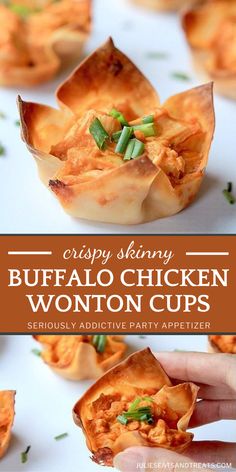 the buffalo chicken wonton cups are ready to be eaten