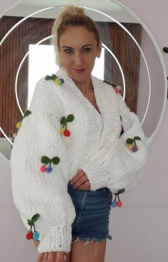 chunky knit long puff sleeve cherry cardigan is knitted with quality yarns that you can wear for years. white cherry cardigan It has been knitted with non-fading yarns for many years, Cherry white Sweater for women was originally hand knitted by me. You can give it to your lover, your spouse on your wedding anniversary, or your mother on mother's day as a gift that will make them feel special. I own all intellectual property and design rights of cherry cardigan. SİZE : OVERSİZE ( XS/S/M/L) HAND Cherry Cardigan, Thick Knit Cardigan, Cardigan Handmade, Thick Cardigan, The Cardigans, Cardigan For Women, Princess Sleeves, Cardigan White, Soft Cardigan