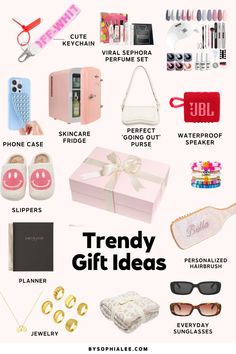 the trendy gift ideas for women in pink, white and gold are on display