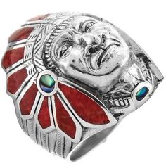 Ring Material: Genuine red sponge coral, paua. Silver Type: 925 Sterling Silver. Ring Width: 32mm(1 1/4"). Ring Weight: 19 grams. Bottom line. Mens Nickle Chief Head Rings, Red Inlay Ring Jewelry, Red Ring With Inlay, Red Inlay Ring, Red Sterling Silver Ring With Inlay, Red Sterling Silver Rings With Inlay, Southwestern Style Red Ring Jewelry, Southwestern Sterling Silver Red Ring, Southwestern Red Sterling Silver Ring