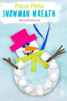 a paper plate snowman wreath made from construction paper