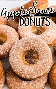 an image of apple sauce donuts on a plate with the words applesauce doughnuts