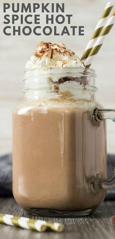 pumpkin spice hot chocolate in a mason jar