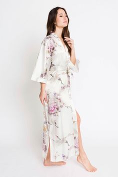 Long Spring Robe For Home, Spring Long Robe For Home, Long Sleepwear For Spring Relaxation, Comfortable Long Spring Sleepwear, Spring Lounging Robe With Tie Waist, Spring Relaxation Robe With Tie Waist, Long Robe With Tie Waist For Loungewear, Long Loungewear Robe With Tie Waist, Wrap Robe With Tie Waist For Sleep