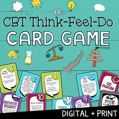 The CBT (Cognitive Behavioral Therapy) Think-Feel-Do Game, now in digital and printable formats, was designed to introduce students to automatic thought patterns, build flexible thinking skills, and re-frame perceptions.Topics include turning Helpful or Hurtful Thoughts, What Else Is Possible, How Thoughts Influence Feelings, How Feelings Influence Behavior, Emotional Identification, Coping Statements and Coping Strategies. Now Available in Google Slides™ Digital Format for Distance Learning! Th Cbt Activities, Coping Strategies, Emotional Distance, Flexible Thinking, Executive Functioning Skills, Therapy Games, Learning Support, Counseling Activities, Cognitive Behavioral Therapy