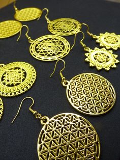 🌿 Flower of life earrings ~  Details: Earrings made from high quality Golden brass zinc charm and 304 golden edelsteel used for closure. You can choose which one you prefer  Sizes (shown on the pics.)  eu pc. Brass Earrings For Diwali Gift, Handmade Hoop Earrings For Diwali Gift, Handmade Earrings For Diwali As Gift, Gold Bohemian Earrings For Diwali, Bohemian Gold Earrings For Diwali, Bohemian Gold Plug Earrings For Festivals, Symbolic Festive Jewelry For Festivals, Bohemian Earrings As Diwali Gift, Gold Bohemian Earrings For Rituals