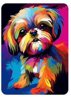 a colorful dog on a black background