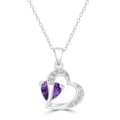 Designed with genuine amethyst and cubic zirconia accents, this sterling silver heart necklace expresses your love to the world.  Rhodium plated to reduce tarnishing.  Includes a black gift pouch. Sterling Silver Heart Necklace, Silver Heart Necklace, Gift Pouch, Black Gift, Chain Pendant, Sterling Silver Heart, Amethyst Gemstone, Purple Amethyst, Chain Pendants