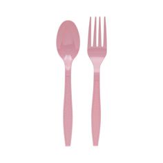 two pink plastic utensils sitting next to each other