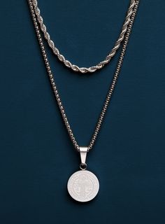 Waterproof Saint Benedict Necklace Set Necklaces WE ARE ALL SMITH: Men's Jewelry & Clothing. St Benedict Medal, Benedict Medal, Stainless Bracelet, St Benedict, Saint Benedict, Stainless Steel Pendant, Cord Bracelets, 15th Century, Men Necklace