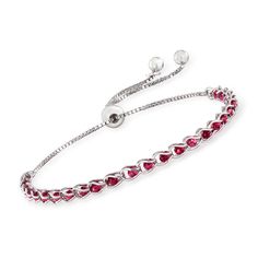 Italian Simulated Ruby Bead Bolo Bracelet in Sterling Silver | Ross-Simons Red Pearl, Ruby Birthstone, Bolo Bracelet, Ruby Beads, Cz Jewelry, Fine Jewelry Bracelets, Silver Box, Silver Bangle Bracelets, Silver Bangle