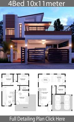 two story house plan with 4 beds and 1 bathrooms