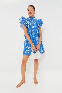 Exclusive Audubon Blue Pintuck Ruffle Mini Dress | Oliphant Blue Ruffle Dress, Feminine Details, Maternity Style, Cocktail Attire, Sweet Summer, Ruffle Mini Dress, The Plaza, Flutter Sleeves, Pin Tucks