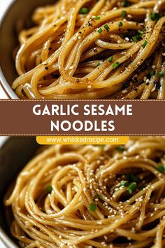 garlic sesame noodles in a bowl with text overlay