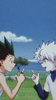 two anime characters standing in front of each other