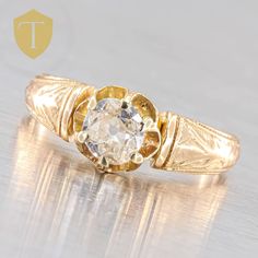 This vintage 14K gold ladies diamond ring, weighing 3.5 grams, is a true piece of history from the Victorian era. The ring is a size US 5.25 and features a stunning diamond centerpiece. With an approximate finger coverage of 7.1mm and a rise of 5.9mm, this ring is both delicate and eye-catching. It bears the marking "Jan. 30, 1872," adding to its charm and authenticity. The ring is in great condition, making it a timeless treasure. Karat / Weight: 14KYG / 3.5g Size: US 5.25 Stone: Diamond - .44cttw  Markings: 14K Condition: Great Era: Victorian DELIVERY Our shipping and handling is always fast & free unless otherwise stated. Once an order is placed and payment is received, all items are shipped within one business day, excluding weekends.   For international shipments, we use Etsy's Intern Antique Diamond Promise Ring Stamped 14k, Antique 14k Stamped Diamond Ring For Anniversary, Vintage Engraved Ring With Single Diamond For Anniversary, Vintage 14k Gold Engraved Ring With Rose Cut Diamonds, Vintage Gold Engraved Ring With Single Diamond, Victorian 14k Stamped Diamond Promise Ring, Antique 14k Stamped Diamond Promise Ring, Antique Diamond Ring Stamped 14k For Promise, Vintage Gold Engraved Ring With Center Stone