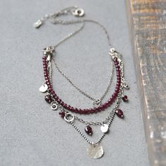 Romantic Necklace, Necklace Layered, Layered Necklace Set, Garnet Necklace, Garnet Jewelry, Valentines Day Gifts For Her, Valentines Necklace, Small Earrings, Layered Necklace