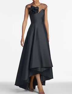 A-Line Wedding Guest Dresses Elegant Black Dress Plus Size Wedding Guest Wedding Party Asymmetrical Sleeveless Jewel Neck Satin with Shouder Flower 2023 2024 - $131.99 Mob Gowns, Dress Plus Size Wedding Guest, Elegant Black Dress, Cheap Evening Dresses, Dresses Formal Elegant, Evening Gowns Elegant, Illusion Neckline, Wedding Guest Dresses, Plus Size Wedding