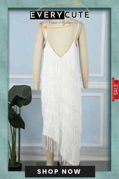 White Celebrities Solid Tassel Patchwork Spaghetti Strap Sling Dress Dresses Boutique Sales, Sling Dress, Wholesale Fashion, Cute Fashion, Fashion Boutique, Dresses Online, Spaghetti Strap, Tassels, Spaghetti