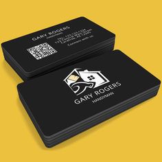 two black business cards with qr code on the front and back, one for gary rogers