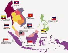 a map with all the states and their flags in purple, green, red, yellow, orange