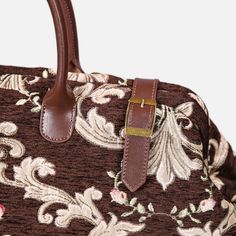 With a nod to the Victorian era, MCW’s freshly combines the classic and elegant design of the traditional carpet bag with a textural and tactile twist.This spacious travel bag is made of thick chenille carpet, the belt and handles are made of genuine leather with heavy weight cotton canvas lining. There are 6 brass studs at the bottom. Every bag comes with a detachable and adjustable shoulder strap 55”in length. The strap is made of same chenille as the bag with leather anti-loose ring, attached Brown Top Handle Travel Bag With Detachable Handle, Brown Travel Bag With Detachable Top Handle, Brown Rectangular Duffle Bag With Detachable Handle, Brown Duffle Bag With Detachable Handle For Daily Use, Brown Travel Shoulder Bag With Detachable Handle, Brown Shoulder Travel Bag With Detachable Handle, Rectangular Weekender Bag With Adjustable Handle, Baroque Garden, Traditional Carpet