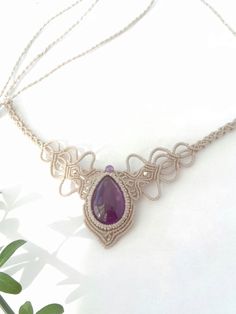 Gemstone Combinations, Macrame Headband, Macrame Choker, Recycled Necklaces, Handmade Chokers, Lace Choker, Necklace Amethyst, Special Gifts For Her, Choker Jewelry