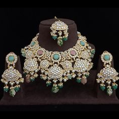 Necklace set of pearls, kundans and stones. It is paired with a matching pair of earrings. • Necklace Closure - Adjustable Dori. • Earrings Closure - Push Back. Style Tip - Wear this with almost anything Indian for a rich and royal look because nothing more regal than a long raani haar kundan necklace Delivery time: 2 Weeks Indian Bridal Couture, Necklace Closure, Celebrity Closet, Royal Look, Kundan Necklace, Appointment Book, Kundan Necklaces, Bridal Couture, Indian Bridal