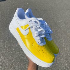 - Yellow Colored Air Force 1 Customized Low Af1s - Custom Air Force 1s, Men’s Sizes. - You Can Convert The Sizes To Women’s Or Smaller Sizes! - Will Be Done On These Color Ways, Or Another If Requested. - Shoes And Charge! - Message Me For Questioning You May Have! Sporty Yellow Nike Air Force 1 For Streetwear, Yellow Nike Air Force 1 Lace-up For Streetwear, Yellow Nike Air Force 1 For Streetwear, Yellow Nike Air Force 1 Sneakers For Streetwear, Yellow Low-top Nike Air Force 1, Nike Custom Sneakers In Neon Yellow For Streetwear, Yellow Custom Sneakers With Gum Sole For Sports, Yellow Nike Air Force 1 With Branded Insole, Nike Air Force 1 Yellow With Round Toe