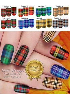 Nail Wraps, Waterslide Full Nail Decals, Scottish Tartans, Nail Tattoos - Etsy Scottish Nail Art, Scottish Nails, Polish Words, Plaid Nails, Clear Nail Polish