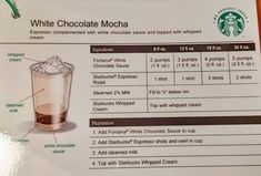 a menu listing the ingredients for a starbucks chocolate mocha