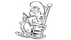 a cartoon character sitting in a rocking chair reading a book