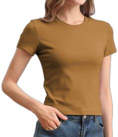 Cropped Tshirts, Thrift Inspo, Basic Long Sleeve Tee, Tops Trendy, Short Sleeve Shirt Women, Baby Tees, Short Sleeve Shirts, Solid Color Shirt, Cropped T Shirt