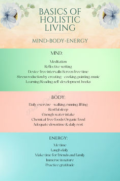 How to heal your body, mind, and spirit on a daily basis with this holistic wellness cheat sheet! Pin to easily be reminded about the basic foundational elements of a healthy holistic lifestyle. Mind And Body Wellness, Holistic Health And Wellness, Holistic Lifestyle For Beginners, Holistic Lifestyle Aesthetic, Holistic Healing Aesthetic, Holistic Spirituality, Holistic Health Aesthetic, Spiritual Mindset, Holistic Business