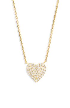 Twinkly cubic zirconia light up the heart-shaped charm that anchors this delicate, giftable necklace. 16" length; 2" extender Sterling silver/18k-gold plate/cubic zirconia Made in Turkey Heart Pendant Necklace, Anchors, Heart Pendant, Womens Jewelry Necklace, Light Up, Diamond Necklace, Cubic Zirconia, 18k Gold, Gold Necklace