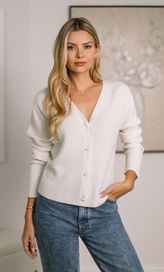 Valentina Luxe Cashmere Cardigan - 100% Luxury Cashmere | Ravella Elegant Fitted Ribbed V-neck Sweater, Classic V-neck Fine Knit Cardigan, Elegant Cashmere V-neck Cardigan, Elegant V-neck Fine Knit Cardigan, Classic V-neck Sweater For Spring Layering, Elegant Fine Knit V-neck Sweater For Spring, Elegant V-neck Cashmere Cardigan, Elegant Cashmere V-neck Sweater For Work, Elegant Soft Knit V-neck Sweater For Fall