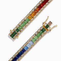 Effy Watercolors 14K Yellow Gold Multi Sapphire and Diamond Bracelet Multicolor Multi-stone Luxury Diamond Bracelet, Luxury Multicolor Gold Bracelet As A Gift, Luxury Multicolor Gold Bracelet As Gift, Luxury Multicolor Gold Bracelet For Gift, Luxury Multicolor Tennis Bracelet For Anniversary, 14k Gold Multicolor Jubilee Bracelet Jewelry, Multicolor 14k Gold Jubilee Bracelet, Multicolor Multi-stone 14k Gold Bracelets, Luxury Gold Diamond Bracelet With Multi-stone