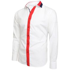 White Multi Color Regular Fit formal shirt is available in long sleeves, double button cuffs and contrast fabric lining at collar. We added Blue, White and Red contrast fabric to our shirts to make them appealing and ideal choice for fashion lovers. This shirt is made of 100% cotton, hence providing a luxurious, comfort and smooth feel while you are enjoying your time. Mens Navy Shirt, Light Purple Shirt, Italian Shirts, Mens Black Shirt, White Collared Shirt, White Shirt Men, Formal Shirt, Men Formal, Purple Shirt