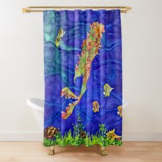 an underwater scene with fish and plants shower curtain