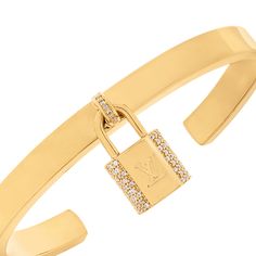 LOUIS VUITTON® - Lv Padlock Bracelet - Gold Padlock Bracelet, Gold Louis Vuitton, Trunk Bag, Silver Jewelry Fashion, Monogram Bag, Buckle Shoes, Stylish Outfit, Metal Band, Bracelet Collection