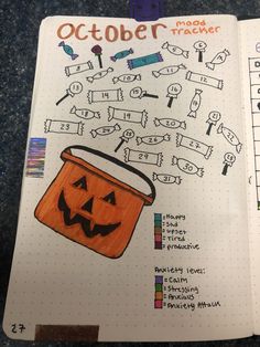 October Notebook Ideas, Journal October, October Weather Tracker, September Mood Tracker, Fall Mood Tracker, Mood Tracker For October, October Bujo Mood Tracker