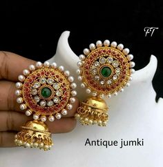 Earrings Available at Ankh Jewels for booking msg on +91 9619291911..... Dasara Images, Happy Dasara, Earrings Latest, Latest Earrings Design, Wedding Jewellery Designs, Gold Jhumka, Antique Necklaces Design, Antique Necklaces