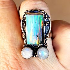 Brand New Handmade Amazing Unique Rainbow Moonstone And Opal Silver Statement Ring. Size 7.25 925 Stamped Wear Your Narrative: Jewelry With A Unique Journey. New To Poshmark? Use Referral Code Kimberlyn222 To Receive $10. Statement Ring Silver, 925 Silver Ring, 925 Silver Rings, Womens Jewelry Rings, Rainbow Moonstone, Statement Ring, Handmade Silver, Moonstone, Statement Rings