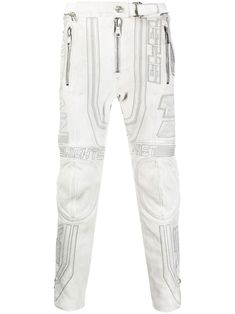 White Leather Pants, Balmain Pants, White Shirt Outfits, Shirt Outfit Men, Biker Pants, Mens Leather Pants, Detailing Logo, Leather Belts Men, Tapered Trousers